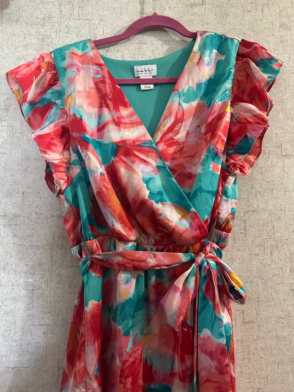 Nicole Miller lightweight faux wrap medium color slash dress - Picture 3 of 8